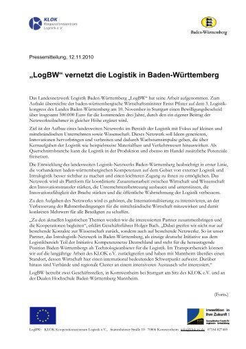 „LogBW“ vernetzt die Logistik in Baden-Württemberg - KLOK