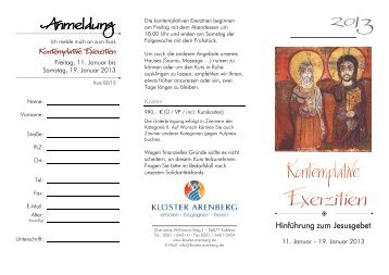 Kontemplative Exerzitien - Kloster Arenberg