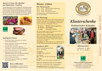 Kulinarischer Kalender - Kloster Plankstetten