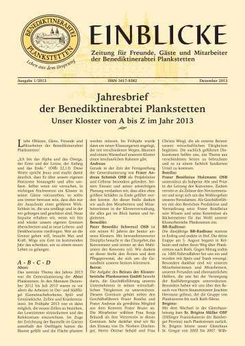 Jahresbrief der Benediktinerabtei Plankstetten - Kloster Plankstetten