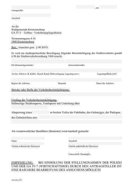 Ansuchen nach § 90 StVO (116 KB) - Stadtgemeinde Klosterneuburg