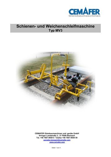 Schienen- und Weichenschleifmaschine Typ MV3 - Cemafer GmbH