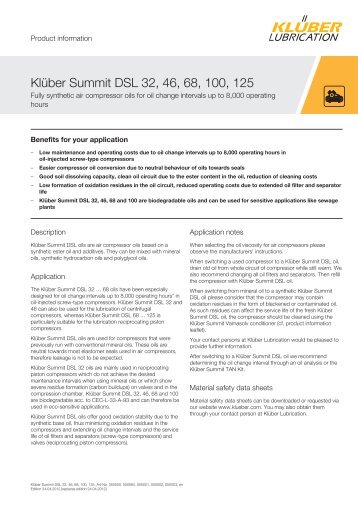 Kl ber Summit DSL 32, 46, 68, 100, 125 - KlÃ¼ber Lubrication