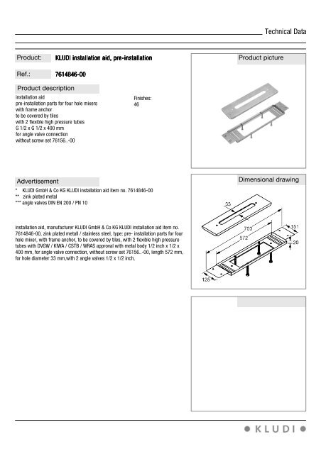 Technical Data - kludi