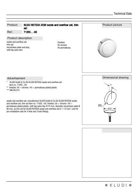 Technical Data - kludi