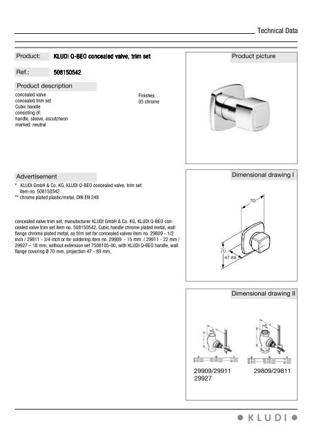 Technical Data - kludi