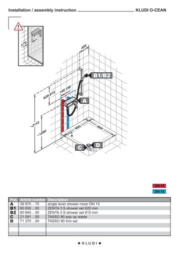Examples of shower installation