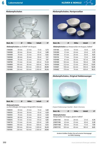 232 6 Labormaterial Abdampfschalen Abdampfschalen ...