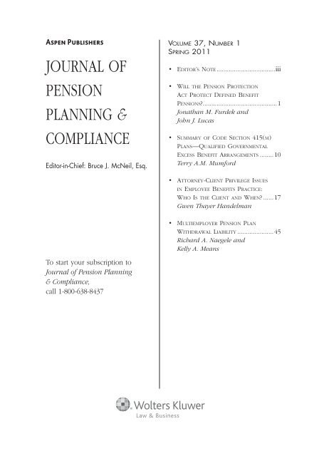 journal of pension planning & compliance - Kluwer Law International