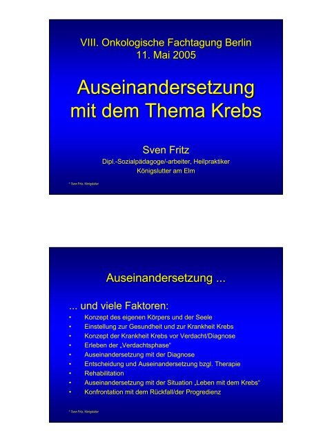 Auseinandersetzung mit dem Thema Krebs