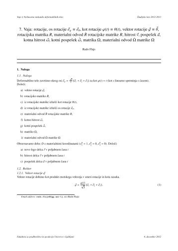 7. Vaja: rotacije, os rotacije eϕ ≡ eθ, kot rotacije ϕ(t) ≡ θ ... - FGG-KM