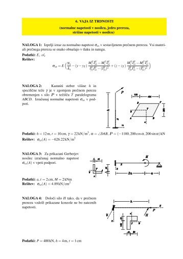 6. VAJA IZ TRDNOSTI (normalne napetosti v nosilcu ... - FGG-KM