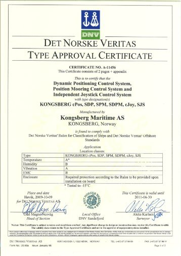 det norske veritas type approval certificate - Kongsberg Maritime