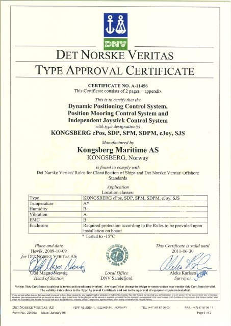 det norske veritas type approval certificate - Kongsberg Maritime