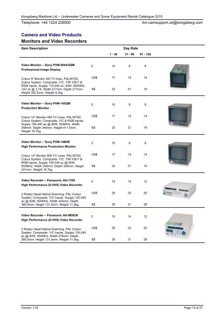 Underwater Cameras and Sonar Equipment Rental Catalogue 2010