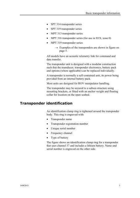 Instruction manual, SPT and MPT 31x series transponders