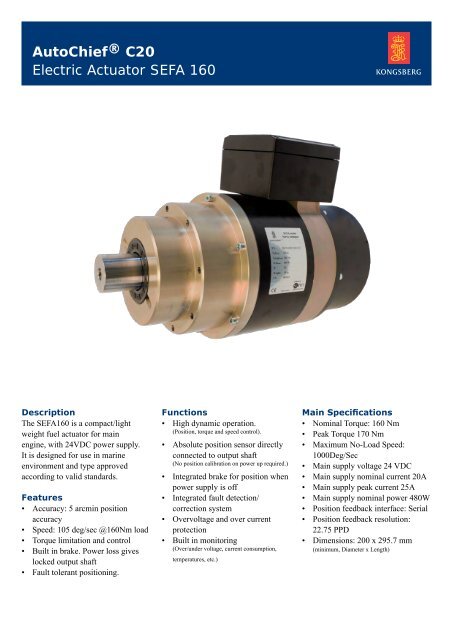 AutoChiefÂ® C20 Electric Actuator SEFA 160 - Kongsberg Maritime