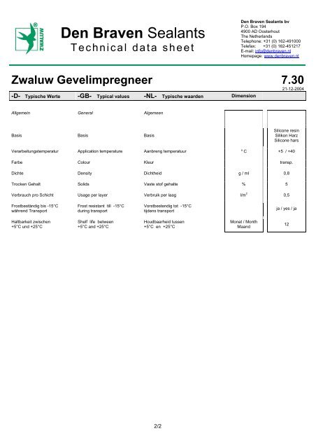 Zwaluw Gevelimpregneer 7.30 - Den Braven