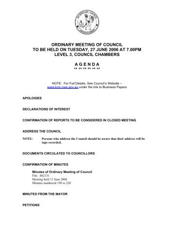 ordinary meeting of council to be held on tuesday, 27 june 2006 at ...