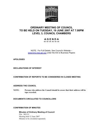 ordinary meeting of council to be held on tuesday, 19 june 2007 at ...