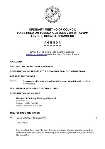 ordinary meeting of council to be held on tuesday, 28 june 2005 at ...