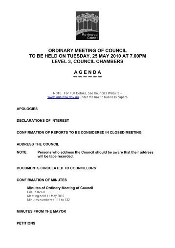 ordinary meeting of council to be held on tuesday, 25 may 2010 at ...