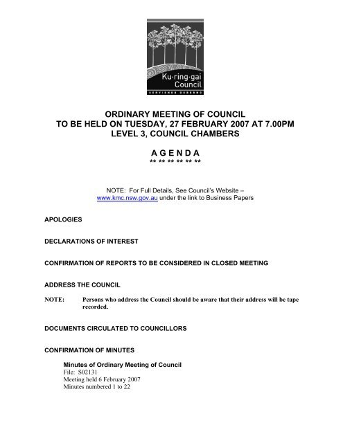 27 February 2007 - Ordinary Meeting of Council (pdf. 14MB)