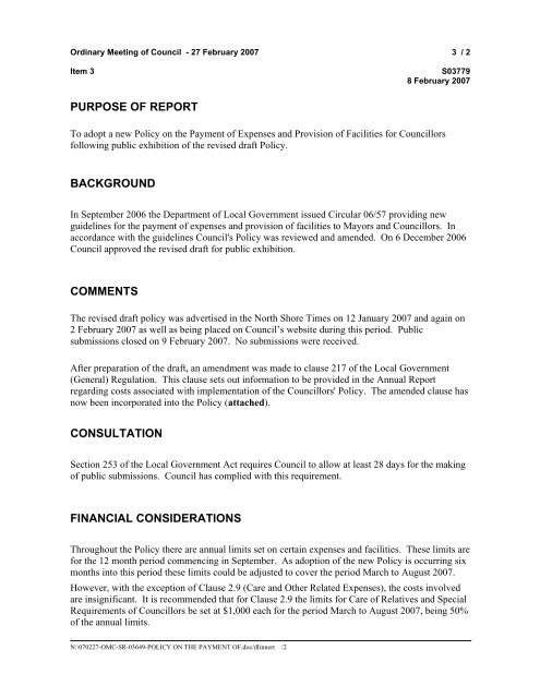 27 February 2007 - Ordinary Meeting of Council (pdf. 14MB)