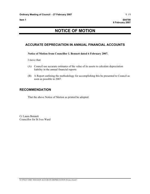 27 February 2007 - Ordinary Meeting of Council (pdf. 14MB)