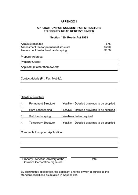 Application for Private Use of Road Reserves and Nature Strips