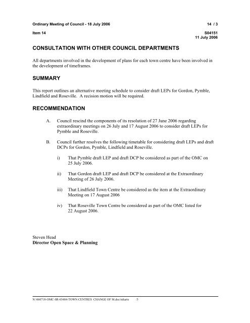ordinary meeting of council to be held on tuesday, 18 july 2006