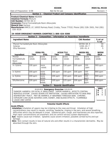 KB2608 MSDS No. MI150 Date of Preparation: 3/09 Not for ... - KMCO
