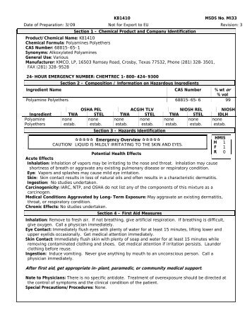 KB1410 MSDS No. MI33 Date of Preparation: 3/09 Not for ... - KMCO