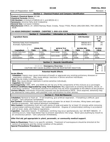 KC168 MSDS No. MI63 Date of Preparation: 6/07 Revision: 3 - KMCO