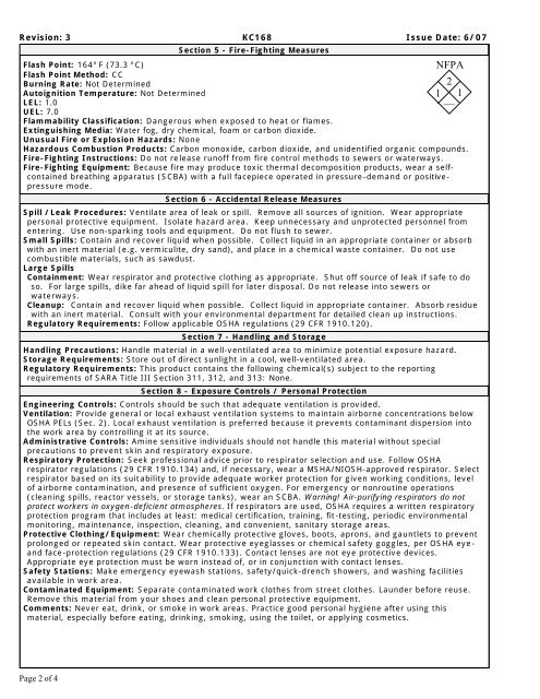 KC168 MSDS No. MI63 Date of Preparation: 6/07 Revision: 3 - KMCO