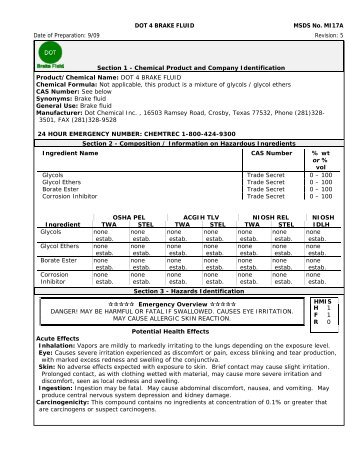 DOT 4 BRAKE FLUID MSDS No. MI17A Date of Preparation ... - KMCO