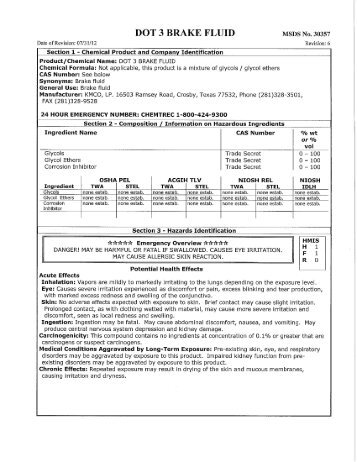 DOT 3 BRAKE FLUID MSDS No. 30357 - KMCO