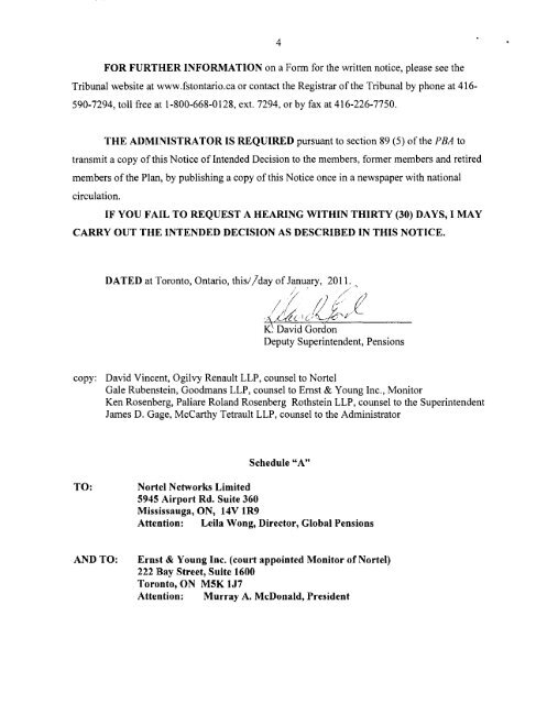 Notice of Intended Decision for the Nortel Networks Limited ...