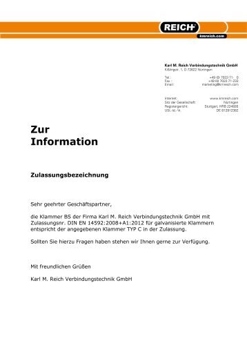 Zur Information - Karl M. Reich Verbindungstechnik GmbH