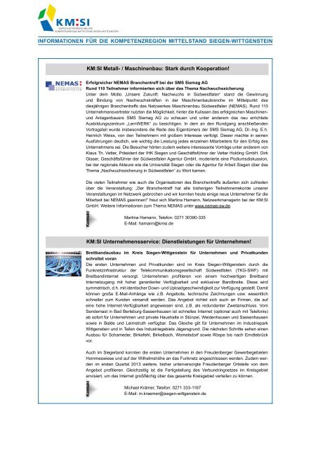 PDF - Nr. 74 November 2012 - Kompetenzregion Mittelstand Siegen ...