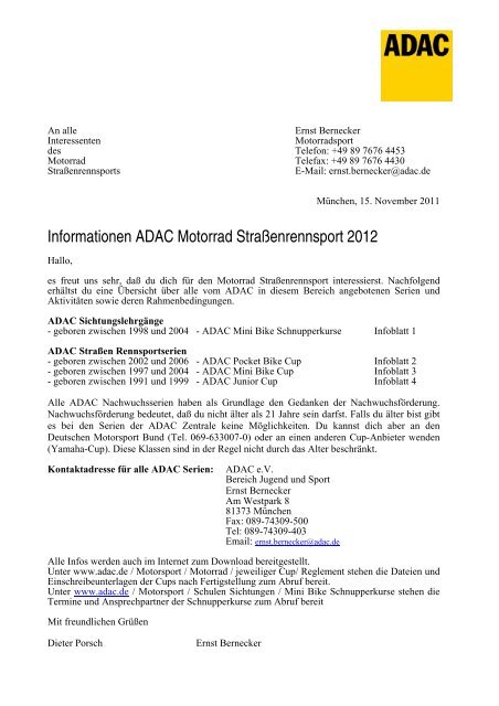 Informationen ADAC Motorrad Straßenrennsport ... - ADAC Motorsport