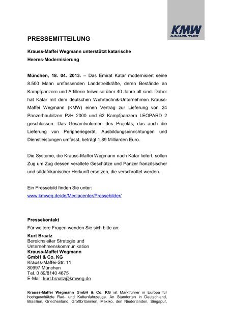 Pressemitteilung - Krauss-Maffei Wegmann