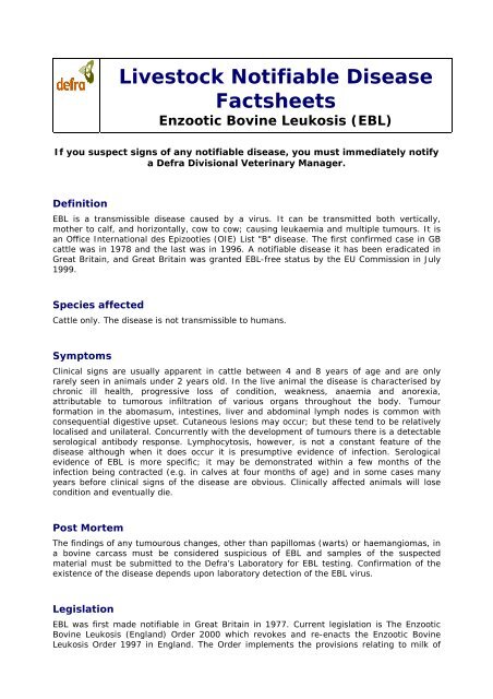 Disease factsheet: Enzootic Bovine Leukosis (EBL) - ADLib