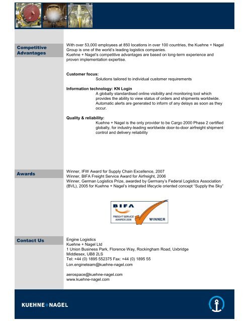 Engine Logistic Overview - Kuehne + Nagel