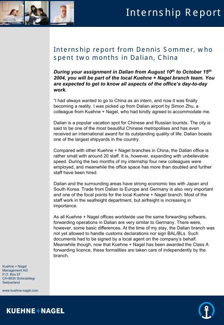 Internship Report Kuehne Nagel 