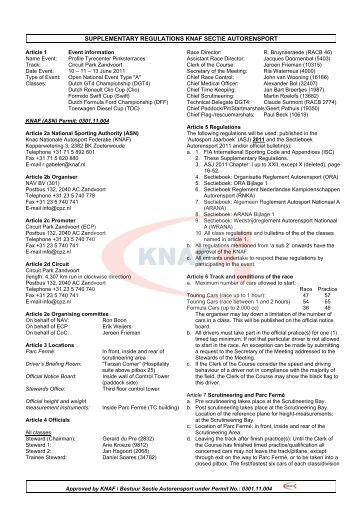 SUPPLEMENTARY REGULATIONS KNAF SECTIE AUTORENSPORT