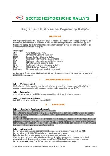 Reglement Historische Regularity Rally's - Knaf