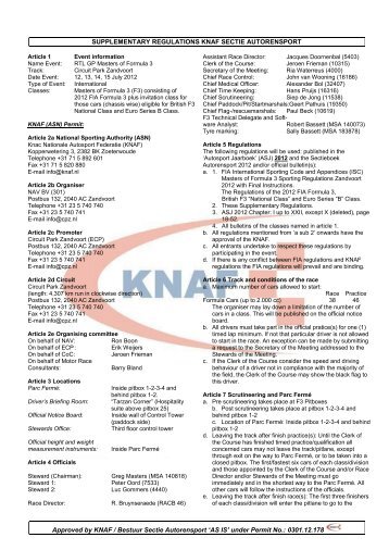 SUPPLEMENTARY REGULATIONS KNAF SECTIE AUTORENSPORT