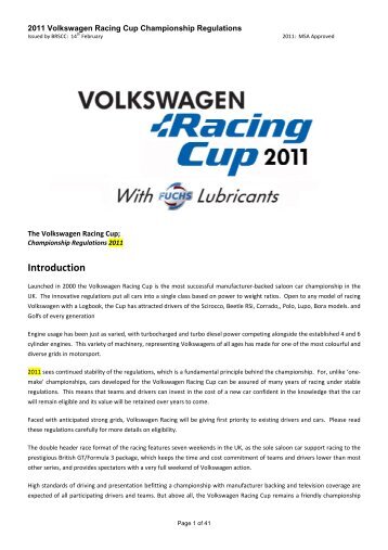 2011 VW Racing Cup Championship Regulations â Approved - Knaf