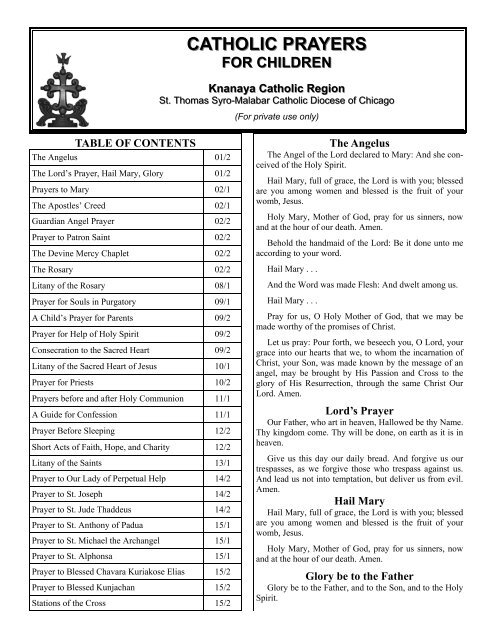 Children Prayers in English - Knanaya Catholic Region